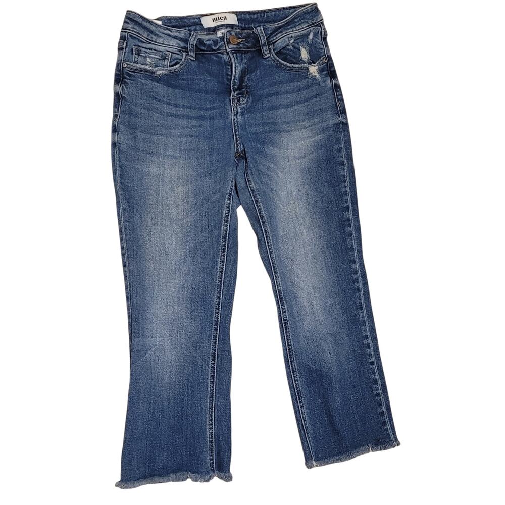 Mica Los Angeles Low-Rise Cropped Distressed Jeans w Raw hems Womens Sz 26